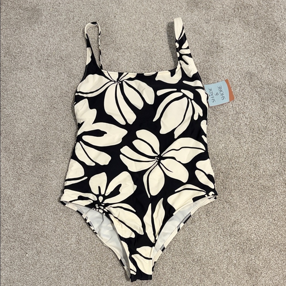Shade & Shore Black and White Floral One Piece Swimsuit